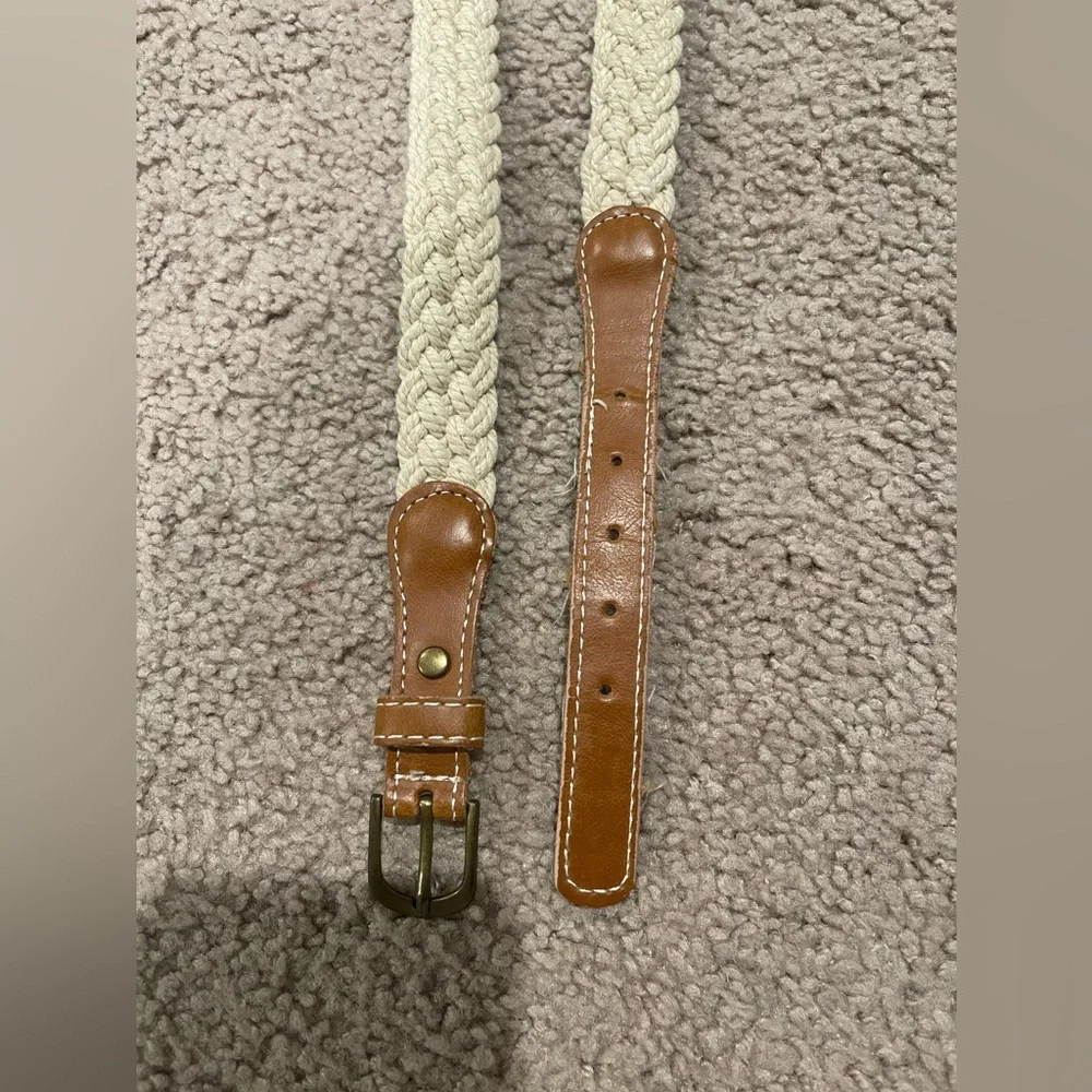 Unbranded Women's Braided Rope Belt with Brown Faux Leather Ends